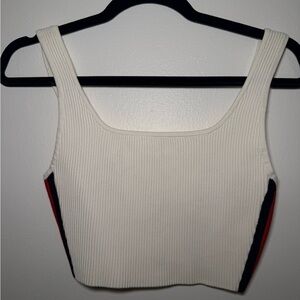 Aritzia Babaton Ribbed Sculpt Knot square neck crop Top with Red/ Black Stripes